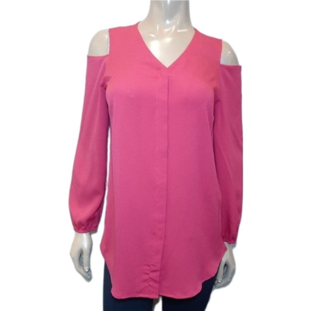 Chicos Cold Shoulder Top Womens Size Small Raspberry Pink Long Sleeve Tunic